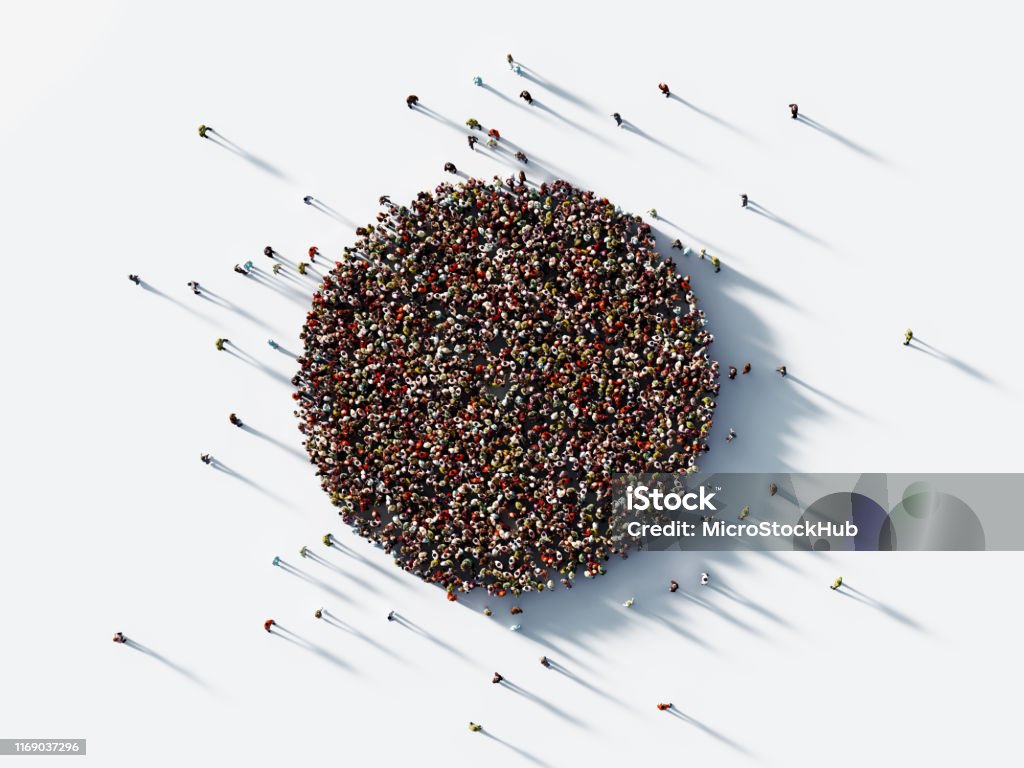 Human Crowd Forming A Circle Shape : Targeting Concept Human crowd forming a big circle on white background. Horizontal  composition with copy space. Clipping path is included. Targeting concept. Circle Stock Photo