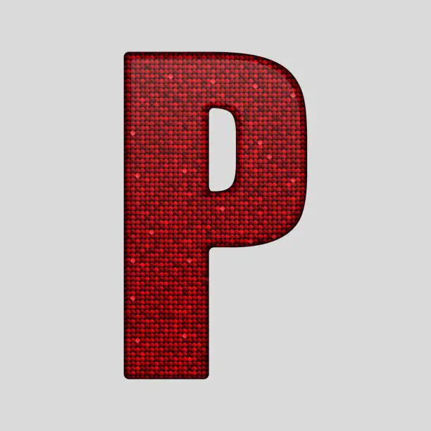 Vector illustration of Vector sequins letter - P. Glitter font shape of red dots.