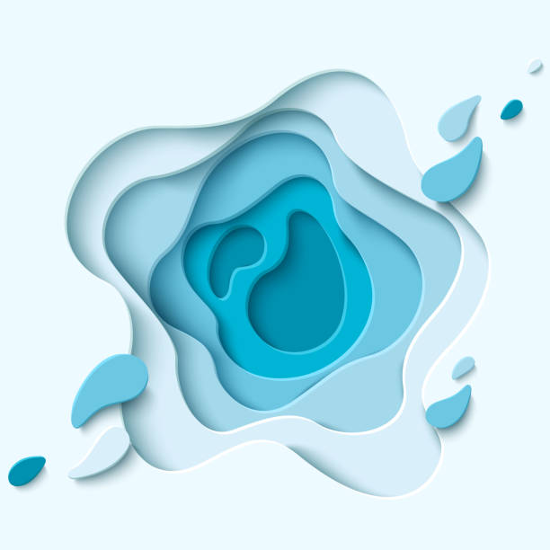 ÐÑновнÑе RGB Abstract blue paper cut background with liquid shapes. Modern vector illustration for concept design banner, poster, flyer template. Realistic 3d layered smooth bending objects . papercutting stock illustrations