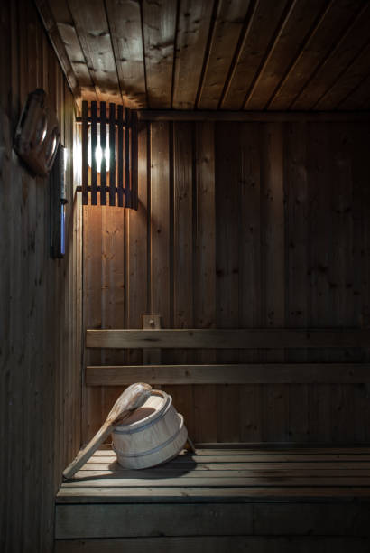 istock Wooden sauna interior, relaxation concept. 1169042564