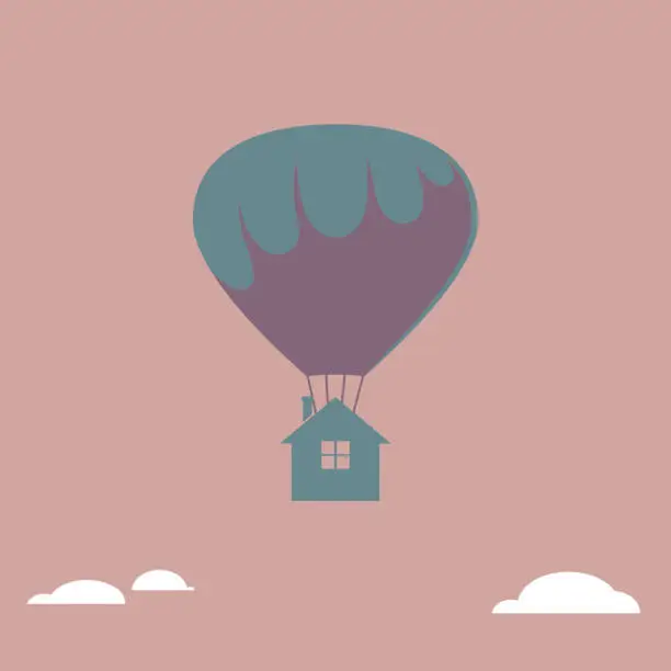 Vector illustration of Transport houses use hot air balloons.