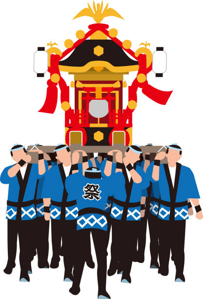 istock The shrine and the people who carry it. Japanese traditional event. Vector material. 1169046818