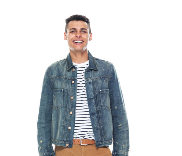 istock Good looking tall black man wearing denim jacket - hands by side 1169052483