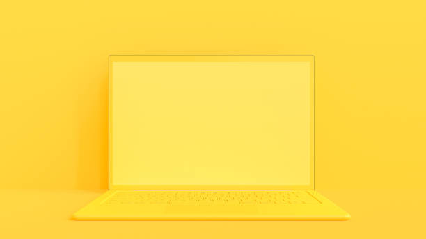 istock Yellow Laptop background mockup for your text. 1169053147