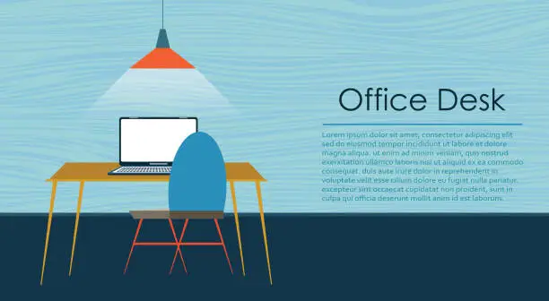 Vector illustration of Office desk with computer