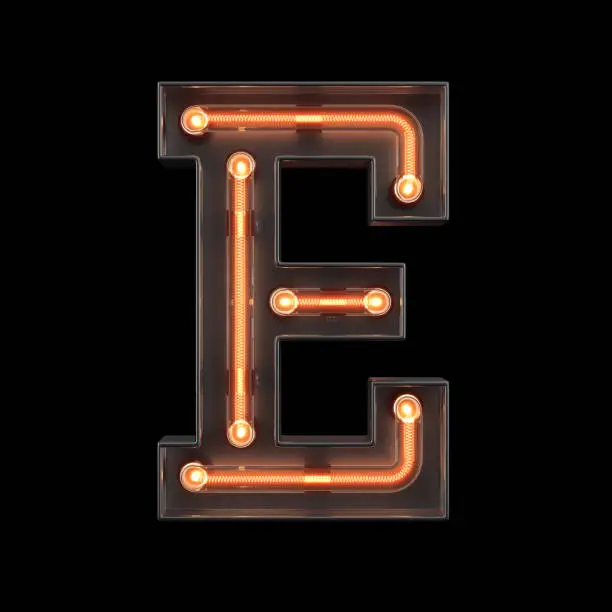 Neon Light Alphabet E with clipping path. 3D illustration