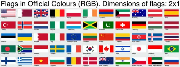 Vector illustration of Flags, Using the Official RGB Colors, Ratio 2x1