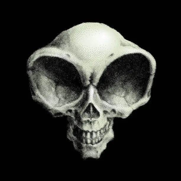 Vector illustration of Humanoid alien skull. Vector illustration on black background