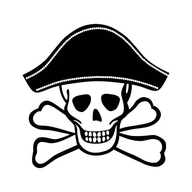 海賊の頭蓋骨 - pirate eye patch black skull and bones点のイラスト素材／クリップアート素材／マンガ素材／アイコン素材