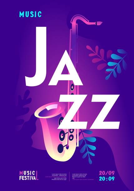 ilustrações, clipart, desenhos animados e ícones de poster da música jazz - tropical climate audio