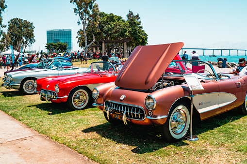 Main Street America Corvette Car Show in Marina Park North - Seaport Village in San Diego, California. San Diego/USA - August 11, 2019