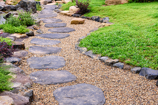 Stone stepping pathway in a Japanese style garden