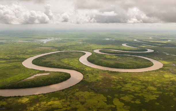 aerial view of the adelaide river, - northern territory imagens e fotografias de stock