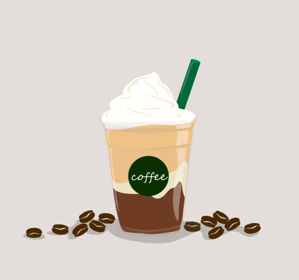 illustrations, cliparts, dessins animés et icônes de le milk-shake au café et la crème à fouetter et les graines de café vecteur. - caramel latté coffee cafe macchiato