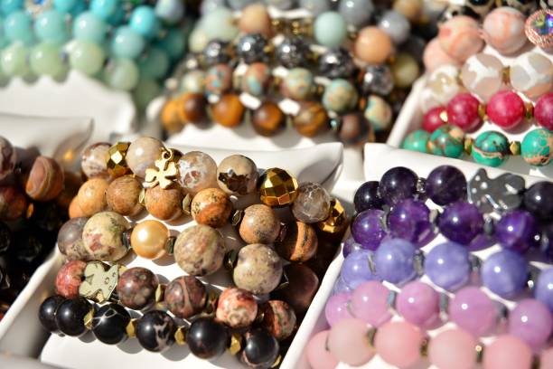 istock Women's colorful stone bracelets handmade. 1169079523