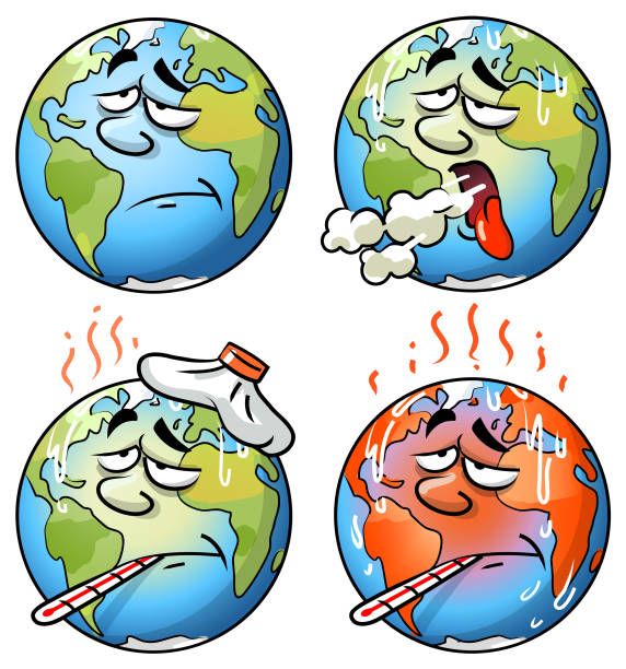 illustrazioni stock, clip art, cartoni animati e icone di tendenza di pianeta terra sofferente - cambiamenti climatici illustrazioni