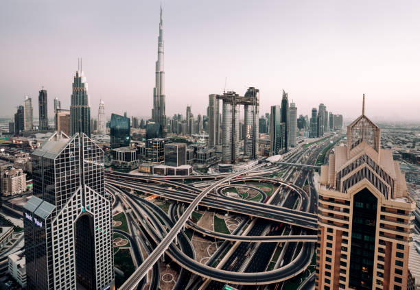istock Dubai skyline with traffic junction and Burj Khalifa 1169088014