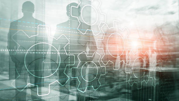 istock Business technology internet concept double exposure gears abstract background. 1169088106