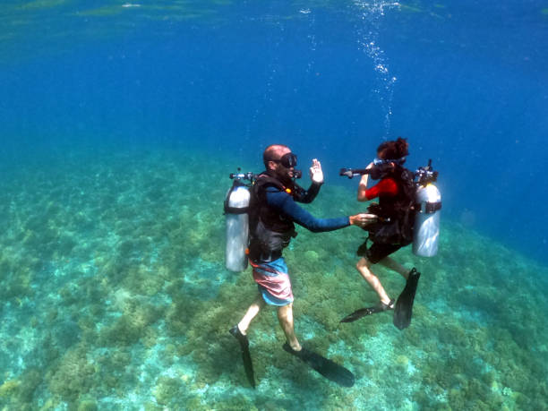 istock Child girl doing scuba dive course 1169090253