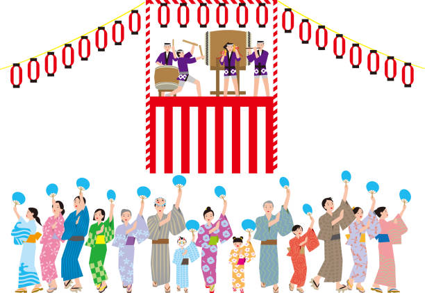 bon tanz. japanische traditionelle veranstaltung. vektormaterial - taiko drum stock-grafiken, -clipart, -cartoons und -symbole