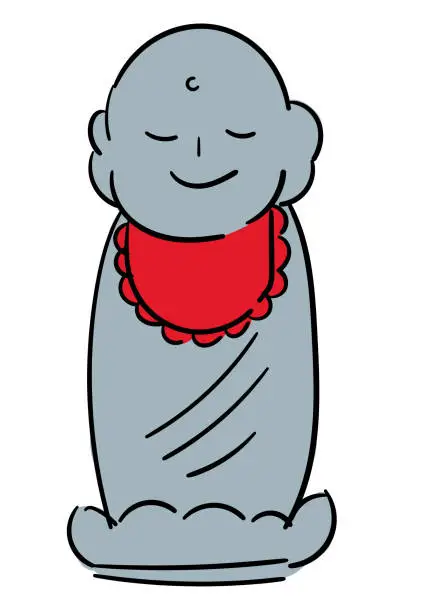 Vector illustration of Japanese sculpture, red apron and Jizo