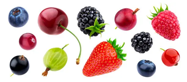 Photo of Berries collection isolated on white background with clipping path