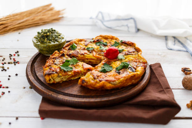 istock baked vegetable pie with sauce pesto 1169096250