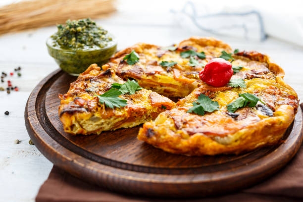 istock baked vegetable pie with sauce pesto 1169096321