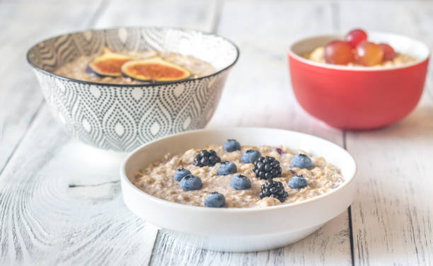 Three bowls of oatmeal