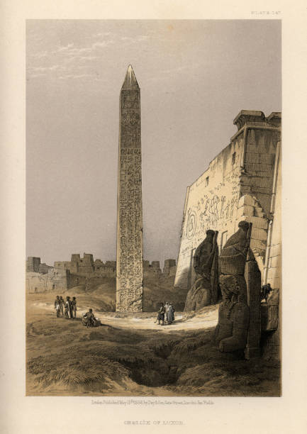 ilustrações de stock, clip art, desenhos animados e ícones de ancient egyptian obelisk, luxor temple egypt, 19th century - luxor