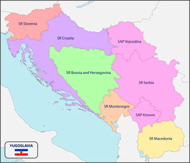 Vector illustration of Political Map of Yugoslavia with Names