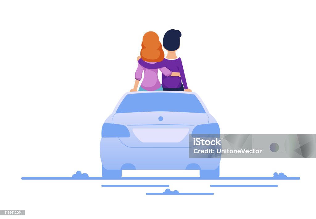 Couple On Date At Open Air Car Cinema Cartoon Stock Illustration - Download  Image Now - Car, Film Industry, Movie - iStock