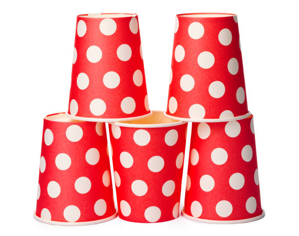 istock Group of cardboard disposable red dotted cups isolated 1169113204