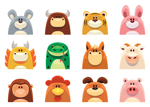 full set vector symbols of Chinese Zodiac animals