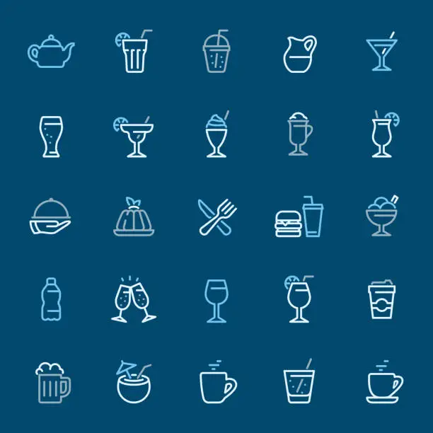 Vector illustration of Cocktails and Drinks - color outline icons