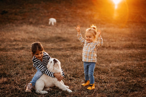istock Girls playing with dog 1169125018