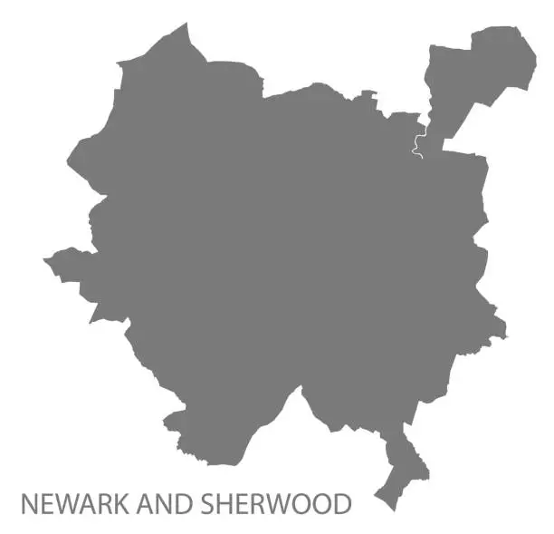 Vector illustration of Newark and Sherwood grey district map of East Midlands England UK