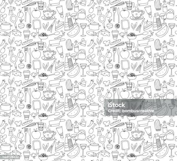 Kitchen And Food Pattern Stock Illustration - Download Image Now - Cooking, Pattern, Food