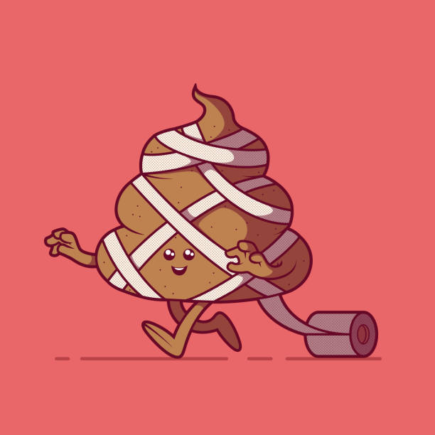 Mummy poop walking with toilet paper vector illustration. Emoticon, social media, Halloween, party design concept shit faced stock illustrations