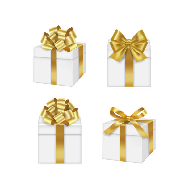 istock Set of realistic gifts box with golden bow 1169130628