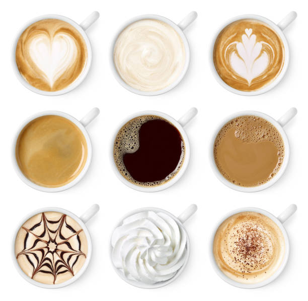 Set of different coffee types Set of different coffee types isolated on white background, top view hot mix plant stock pictures, royalty-free photos & images