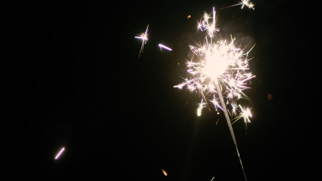 SLO MO Shot of Light Sparklers Burns down in Black Background