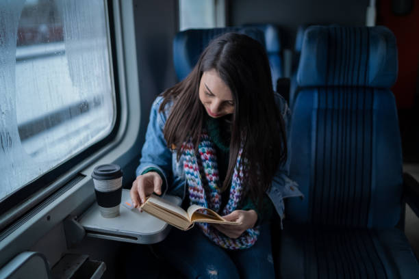 istock Young woman traveling by train 1169134692