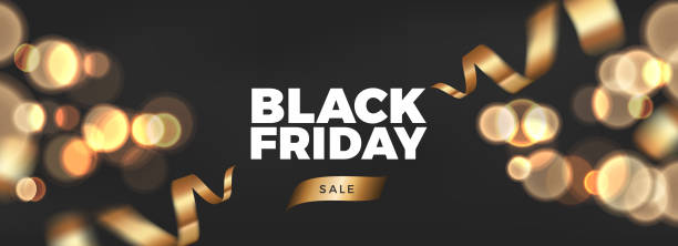 istock Black Friday background design with golden ribbon decoration 1169137010