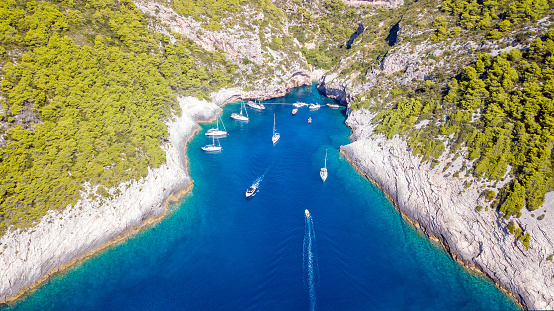 Aerial view of beautiful Stiniva Beach, Vis Island, Croatia