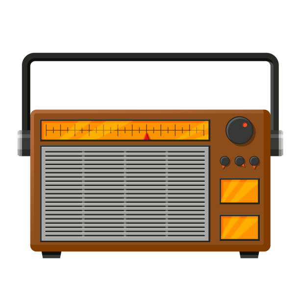 Retro radio realistic vector isolated illustration icon Retro radio realistic vector illustration. Vintage portable audio electronics isolated clipart on white background. Music and news listening. Old school broadcast receiver design element retro transistor radio clip art stock illustrations