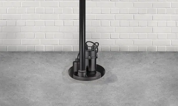 Photo of Submersible water Pump for flood prevention in a basement floor