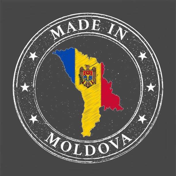 Made in Moldova template Map-flag of Moldova in stamp style moldovan flag stock illustrations