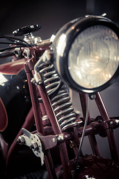 istock Front suspension of a red vintage motorcycle 1169146006