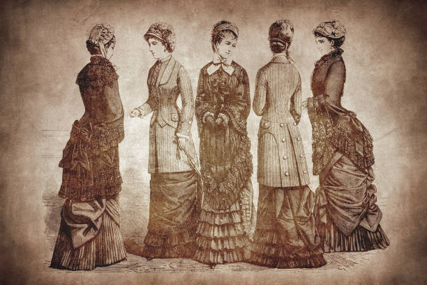 Illustration of a Victorian Fashion Young Women 19th Century